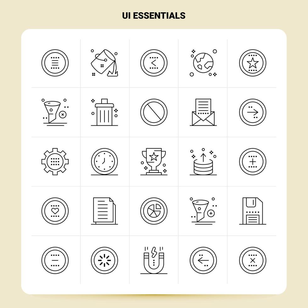 OutLine 25 Ui Essentials Icon set Vector Line Style Design Black Icons Set Linear pictogram pack Web and Mobile Business ideas design Vector Illustration