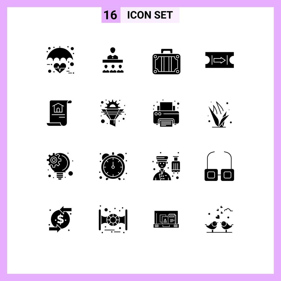 Set of 16 Commercial Solid Glyphs pack for document journey office arrow travel Editable Vector Design Elements