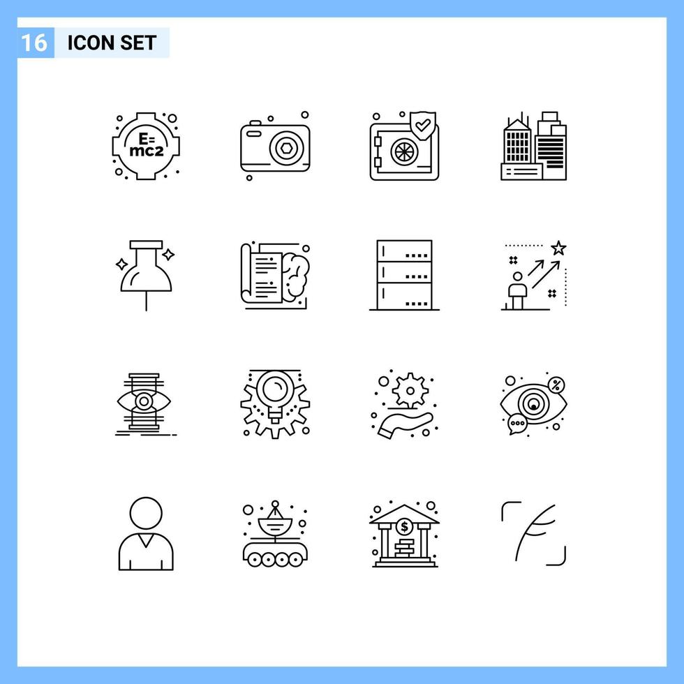 Modern Set of 16 Outlines and symbols such as pin location protect work office Editable Vector Design Elements