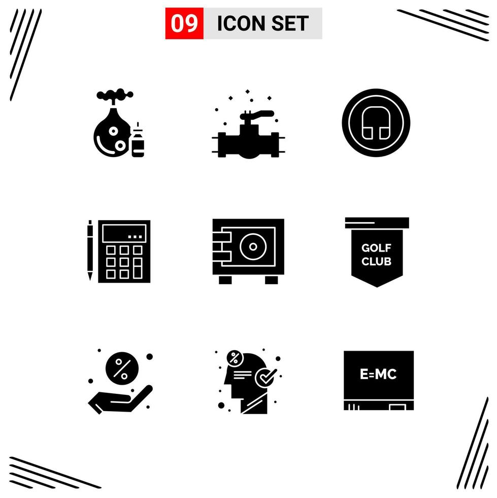 9 Icons Solid Style Grid Based Creative Glyph Symbols for Website Design Simple Solid Icon Signs Isolated on White Background 9 Icon Set vector