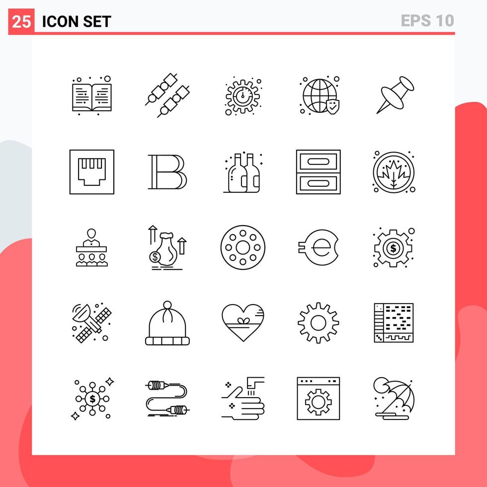 colección de 25 iconos vectoriales en estilo de línea símbolos de contorno modernos para web y signo de icono de línea móvil aislado en fondo blanco 25 iconos vector