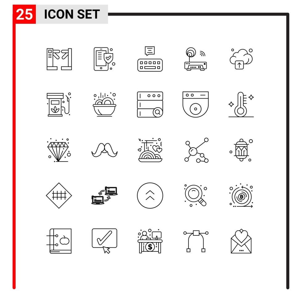 paquete de iconos de vector de stock de 25 signos y símbolos de línea para tecnología tecnología de teclado en la nube elementos de diseño de vector editables electrónicos