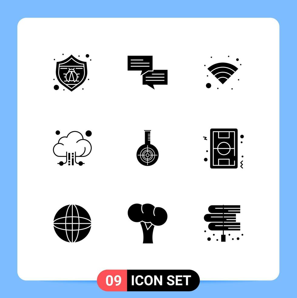 9 Universal Solid Glyphs Set for Web and Mobile Applications lab flask wifi chemical storage Editable Vector Design Elements