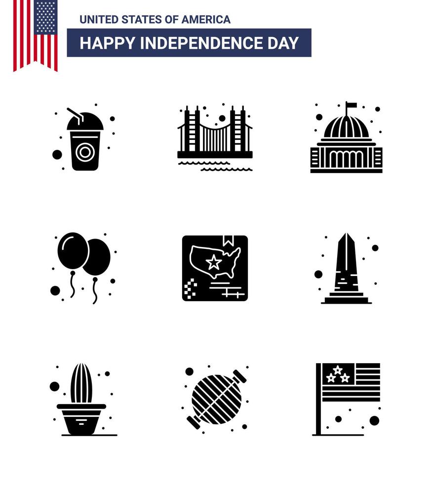 9 Creative USA Icons Modern Independence Signs and 4th July Symbols of day balloons tourism white house Editable USA Day Vector Design Elements