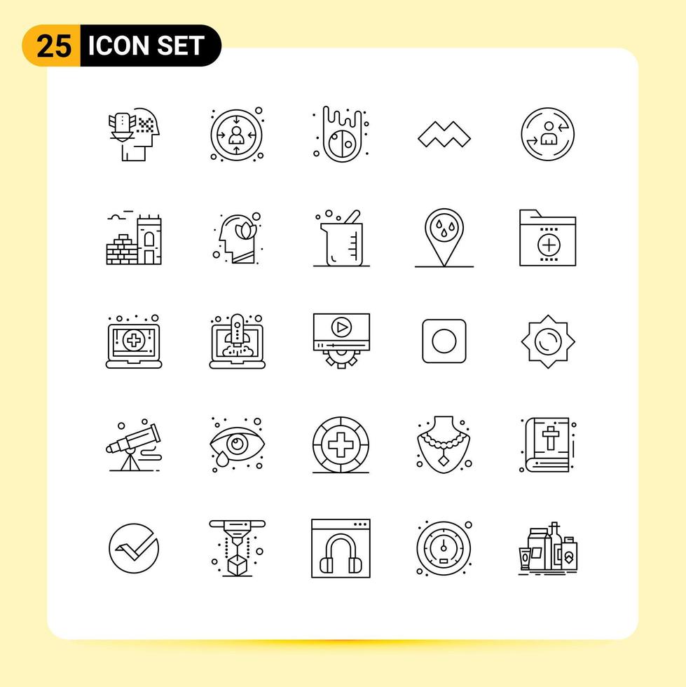Pack of 25 Modern Lines Signs and Symbols for Web Print Media such as marketing visiter asteroids peturning crypto currency Editable Vector Design Elements