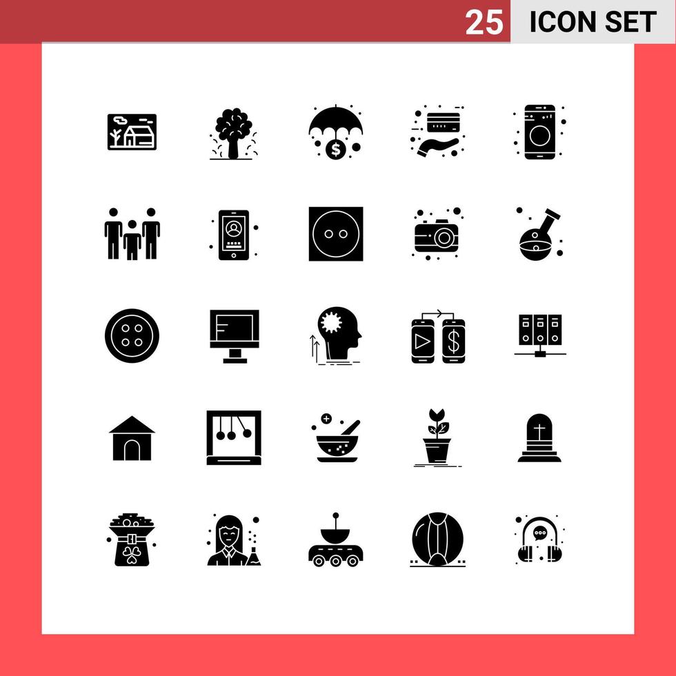 Solid Glyph Pack of 25 Universal Symbols of bluetooth credit nature card money Editable Vector Design Elements