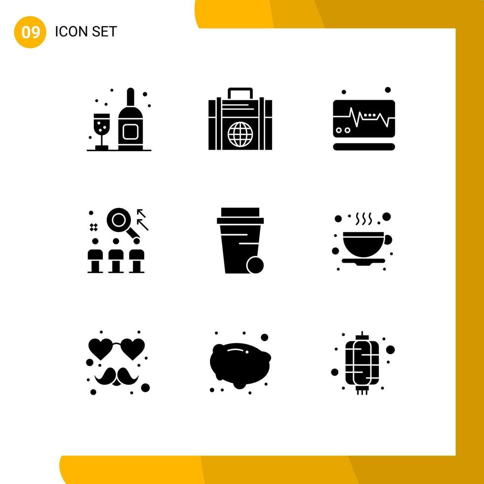 Modern Set of 9 Solid Glyphs Pictograph of cleaning glass monitor job team Editable Vector Design Elements