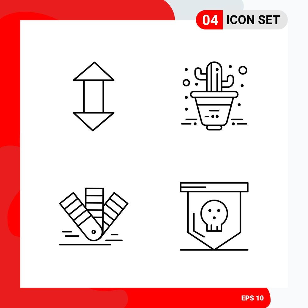 Creative Set of 4 Universal Outline Icons isolated on White Background vector