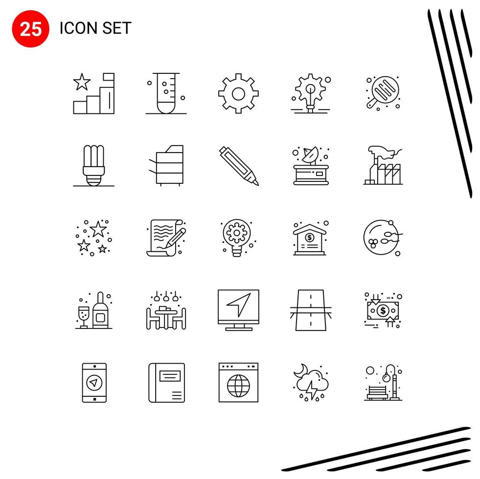 Set of 25 Commercial Lines pack for pan camping science idea bulb Editable Vector Design Elements