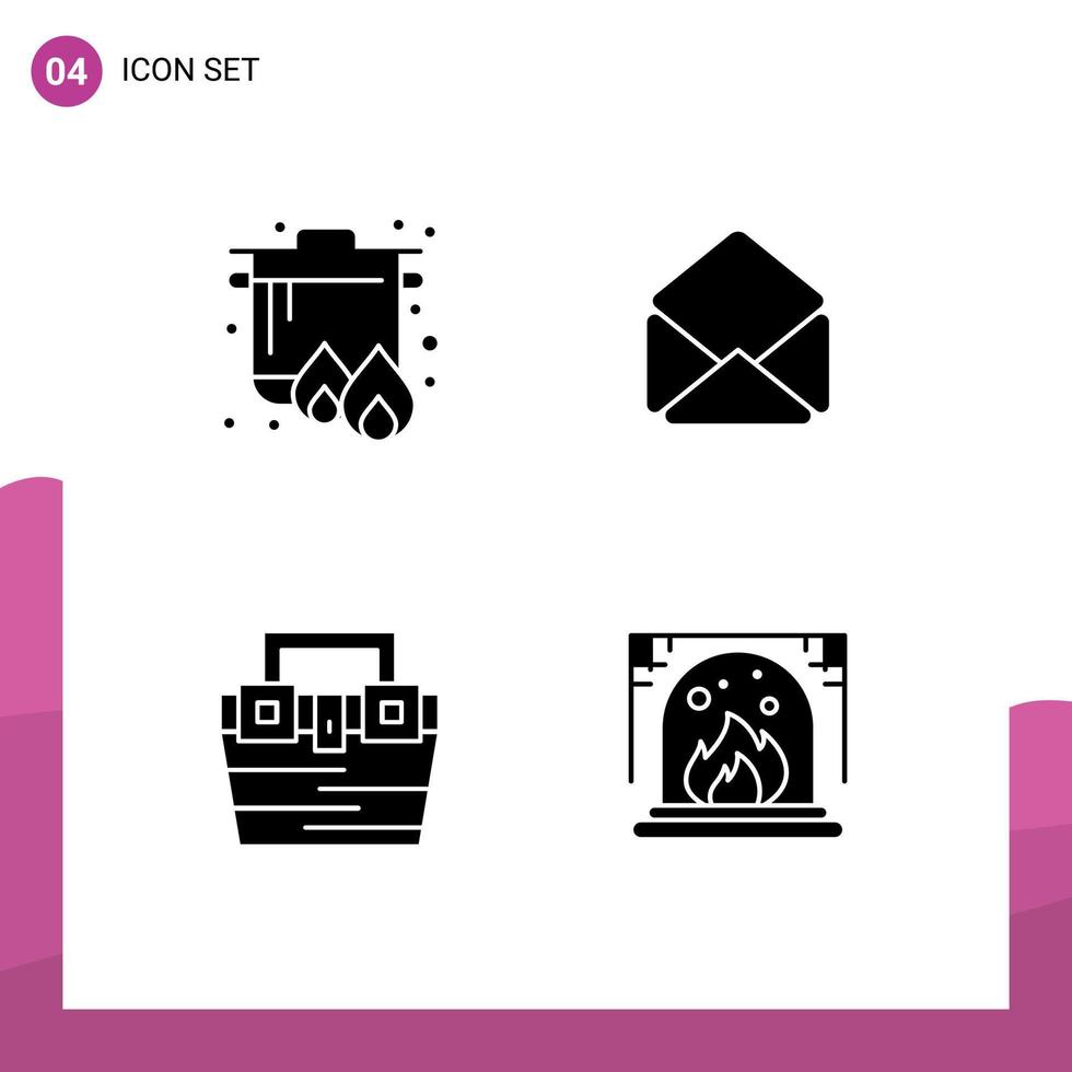 Group of 4 Solid Glyphs Signs and Symbols for boil construction cooking open toolkit Editable Vector Design Elements