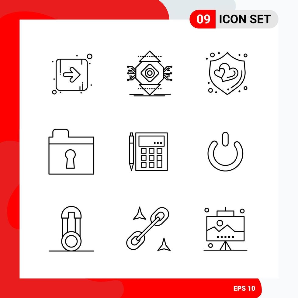 Creative Set of 9 Universal Outline Icons isolated on White Background vector