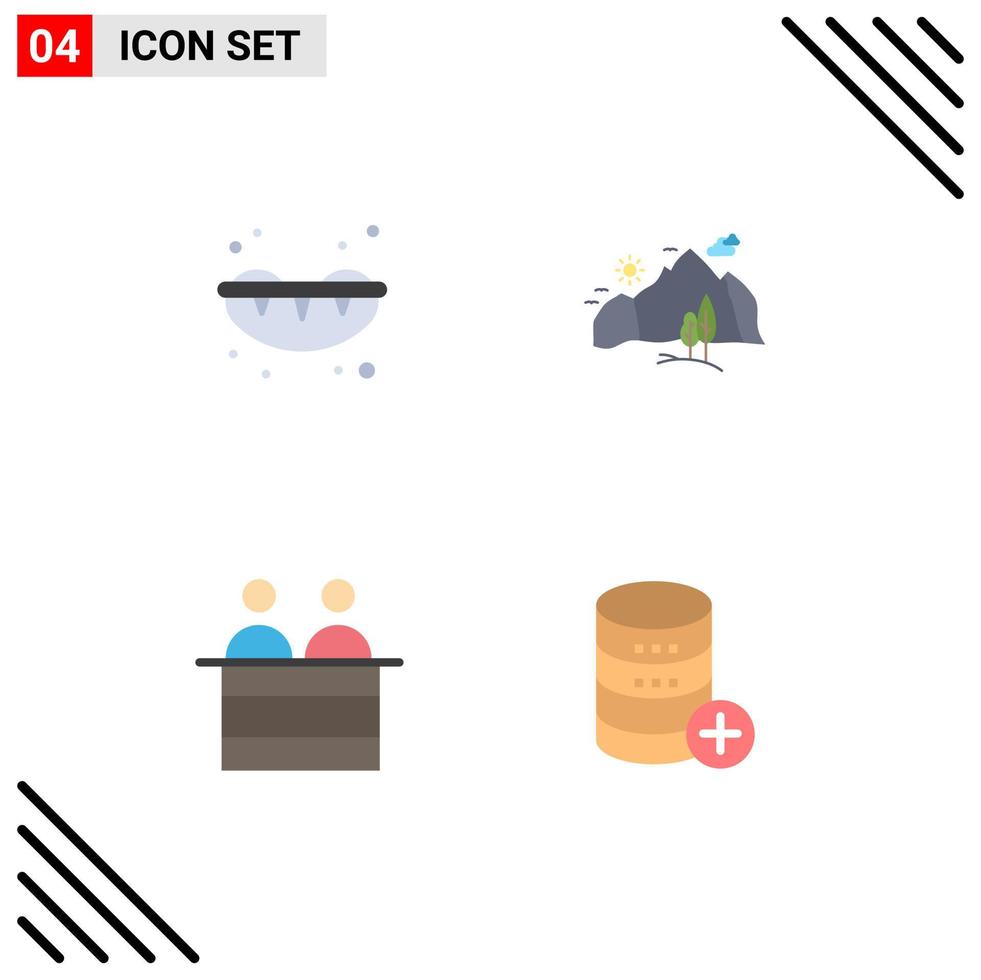 Mobile Interface Flat Icon Set of 4 Pictograms of sushi human hill mountain person Editable Vector Design Elements