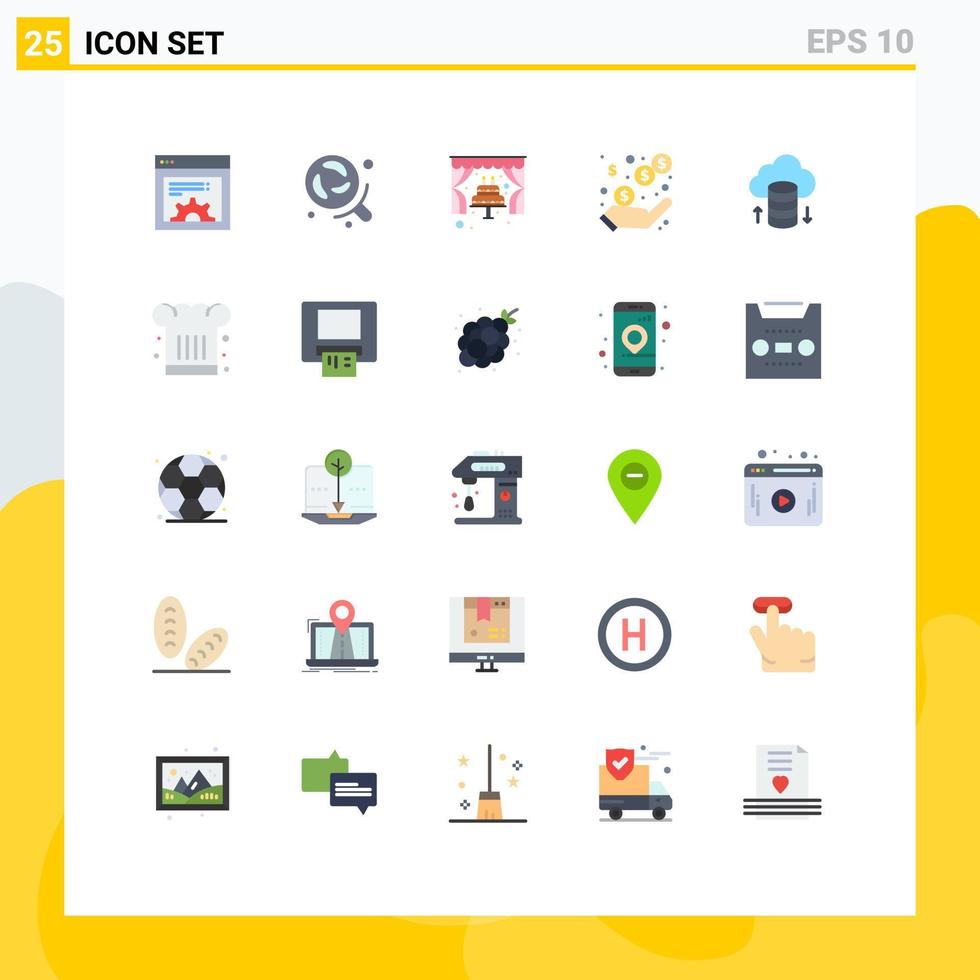 25 Flat Color concept for Websites Mobile and Apps hosting network cloud hosting arch earnings profit Editable Vector Design Elements