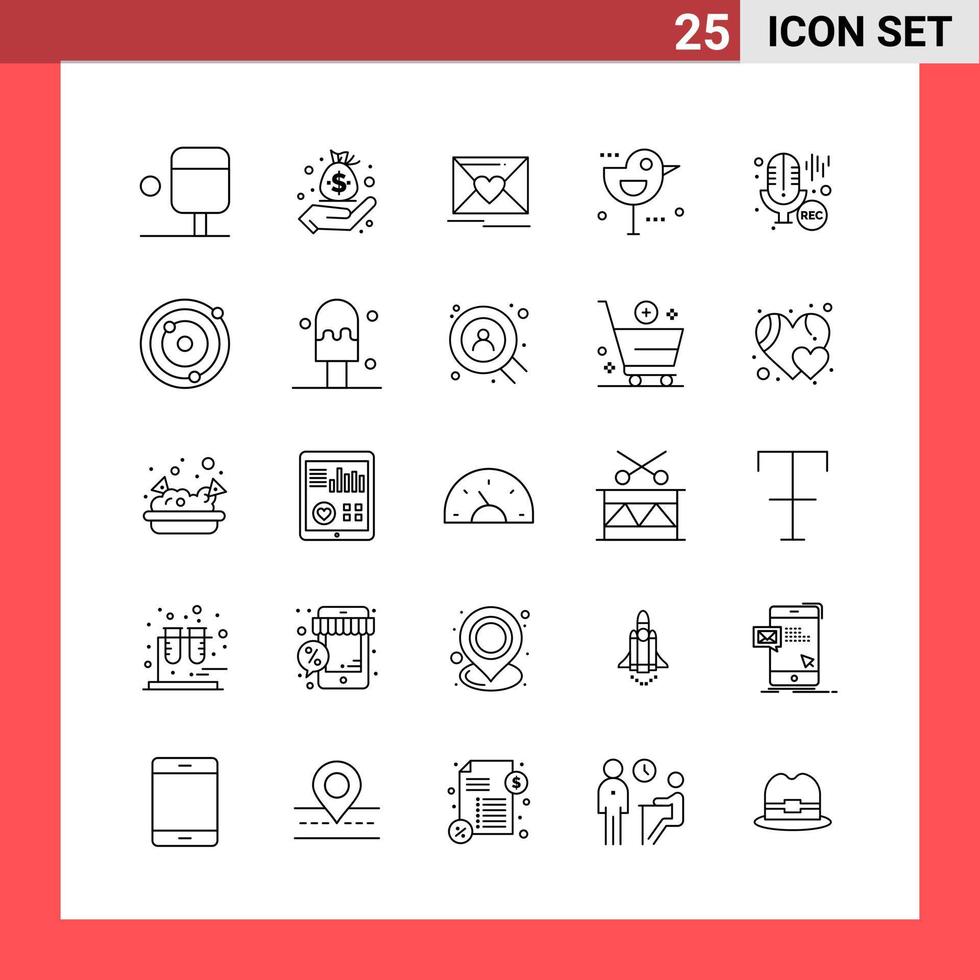 25 símbolos de contorno de estilo de línea de paquete de iconos sobre fondo blanco signos simples para diseño general vector