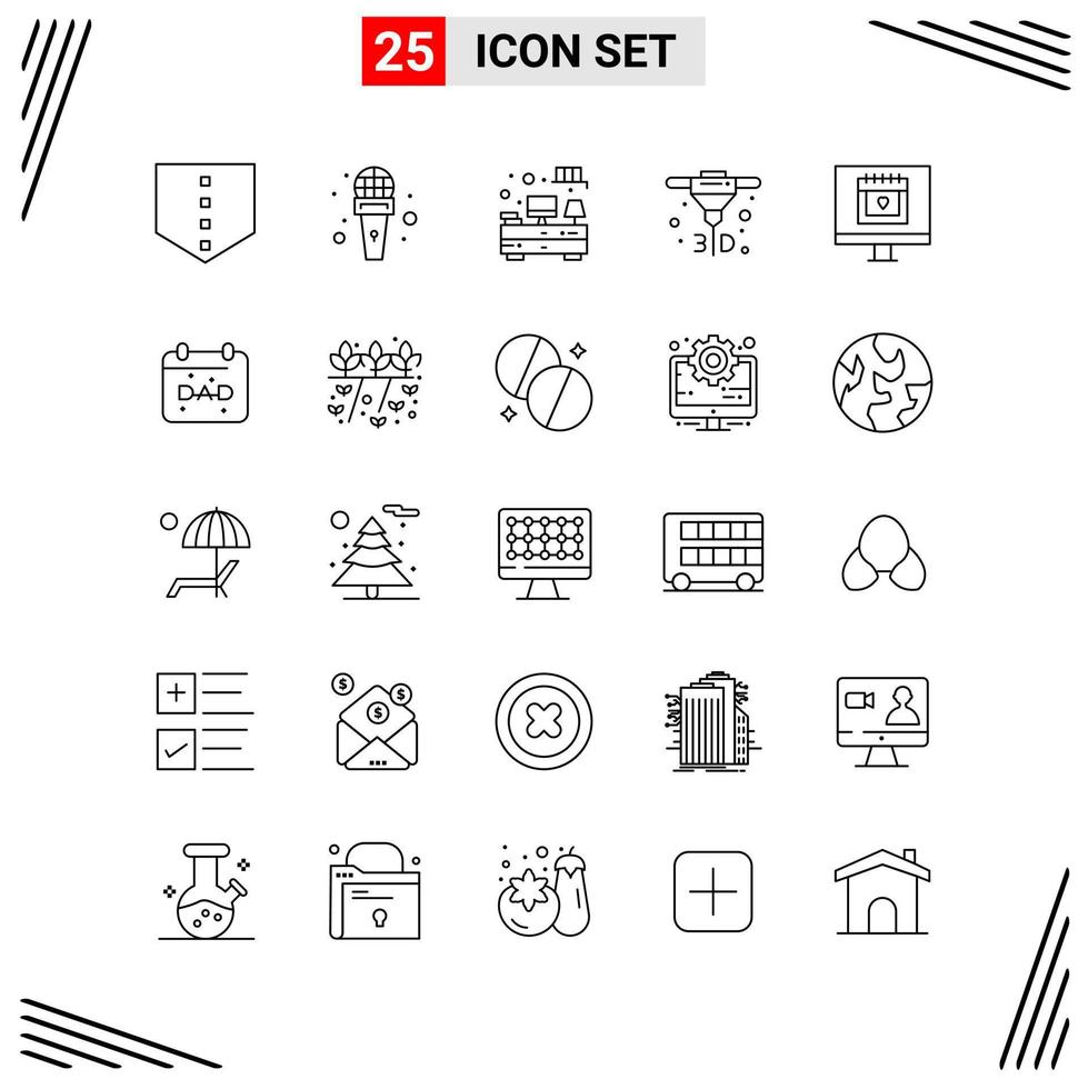 25 Icons Line Style Grid Based Creative Outline Symbols for Website Design Simple Line Icon Signs Isolated on White Background 25 Icon Set vector