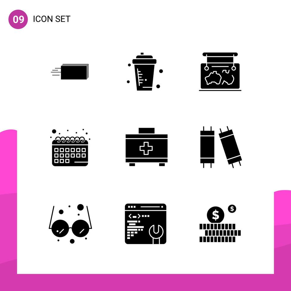 Glyph Icon set Pack of 9 Solid Icons isolated on White Background for responsive Website Design Print and Mobile Applications vector