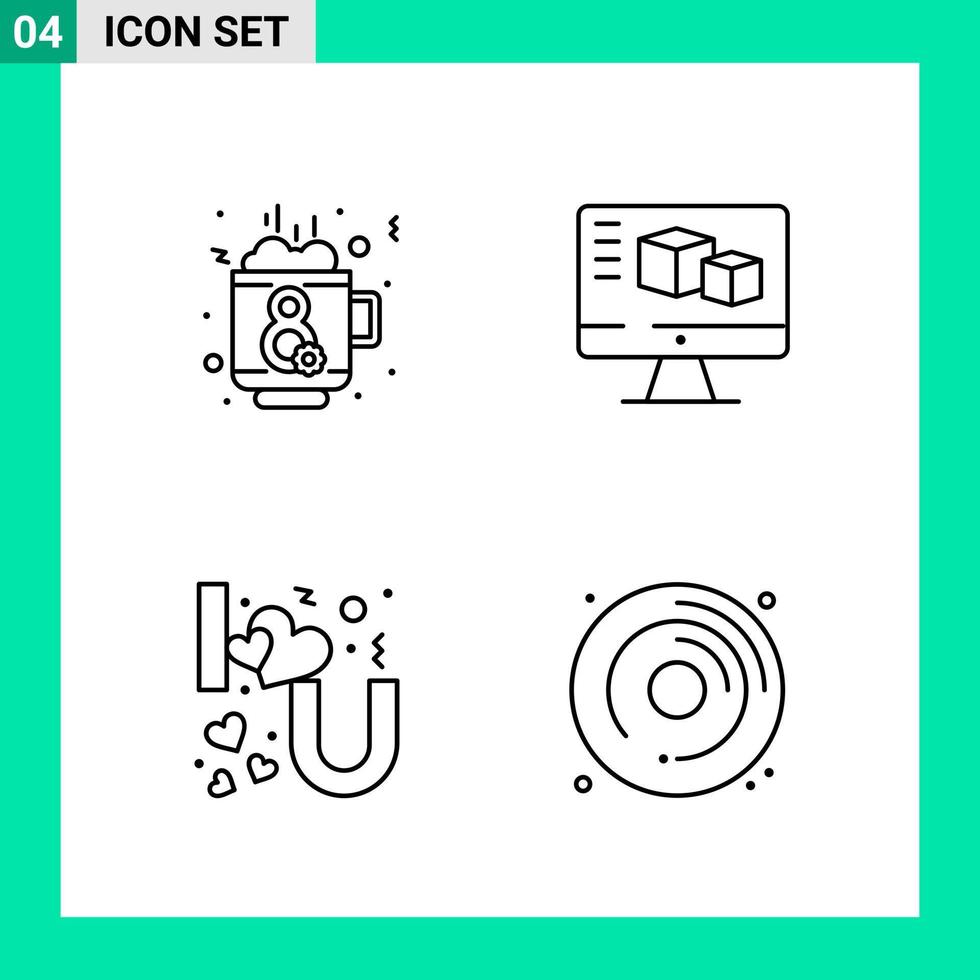 paquete de 4 iconos de estilo de línea establece símbolos de esquema para imprimir signos creativos aislados en fondo blanco 4 conjunto de iconos vector