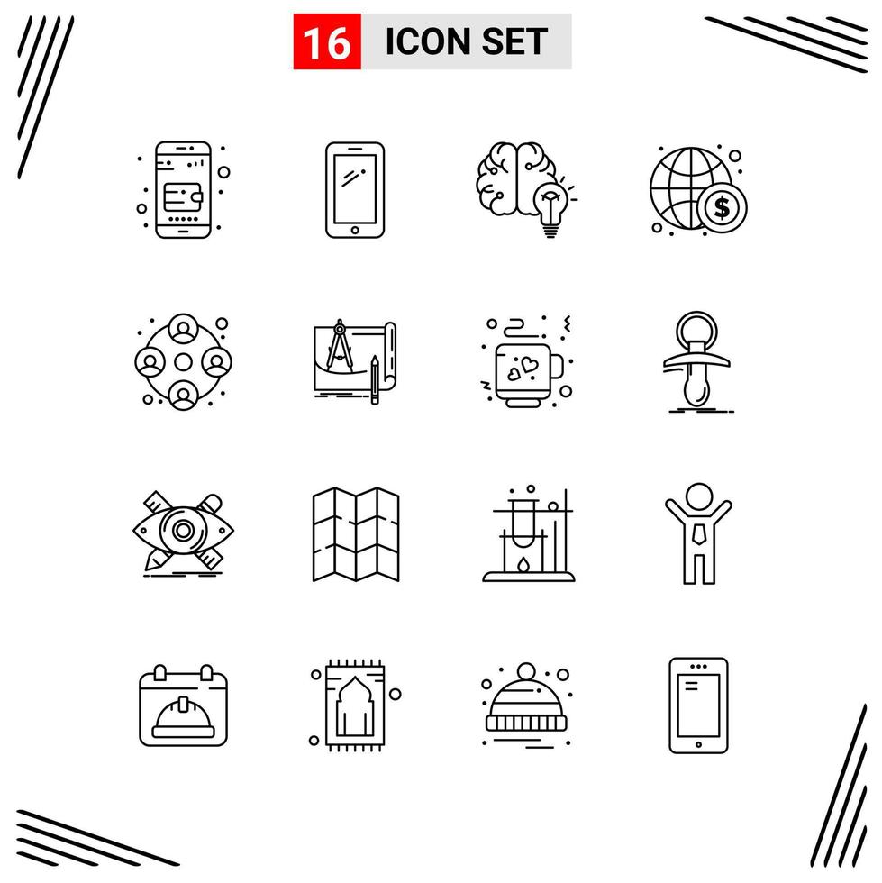 16 Icons Line Style Grid Based Creative Outline Symbols for Website Design Simple Line Icon Signs Isolated on White Background 16 Icon Set vector