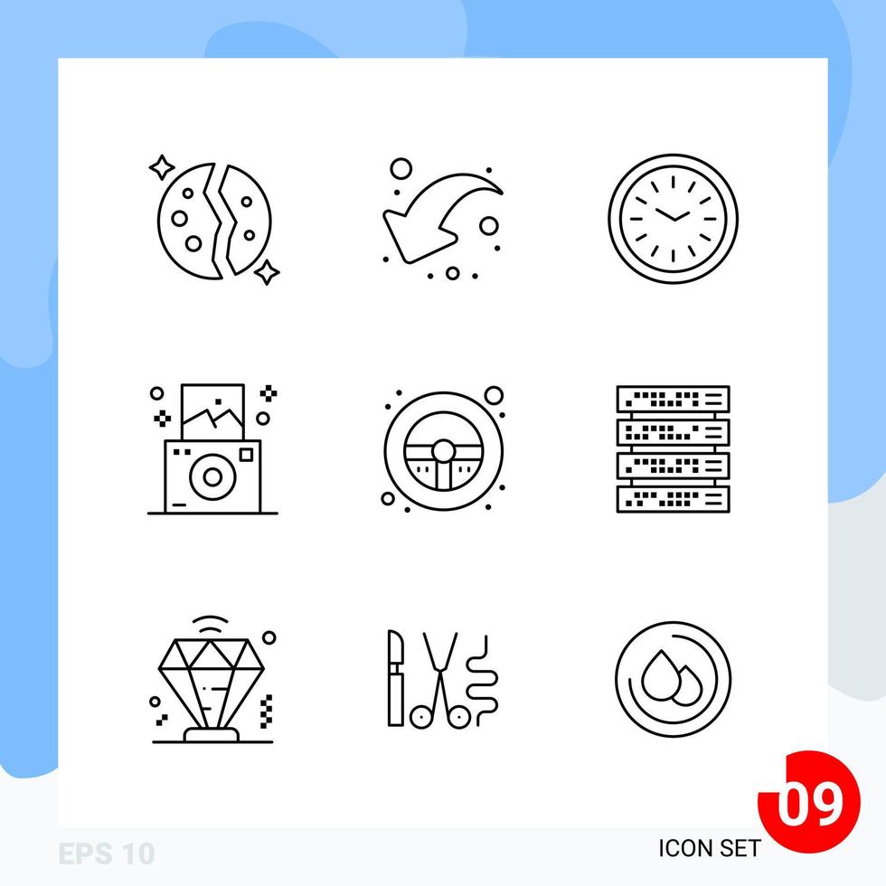 paquete moderno de 9 símbolos de contorno de línea de iconos aislados en fondo blanco para el diseño de sitios web vector