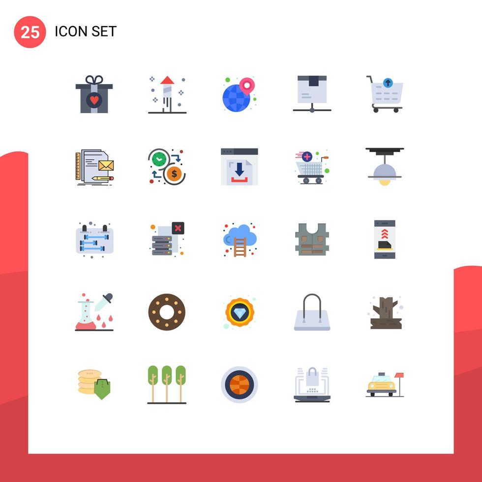 Mobile Interface Flat Color Set of 25 Pictograms of ecommerce shipping time product logistic Editable Vector Design Elements