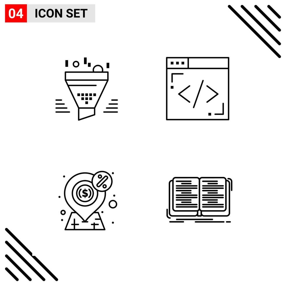 Pixle Perfect Set of 4 Line Icons Outline Icon Set for Webite Designing and Mobile Applications Interface vector