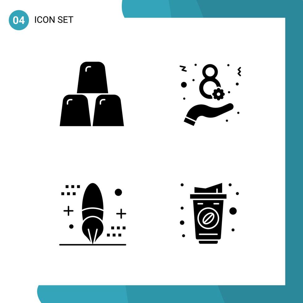 Vector Pack of 4 Glyph Symbols Solid Style Icon Set on White Background for Web and Mobile