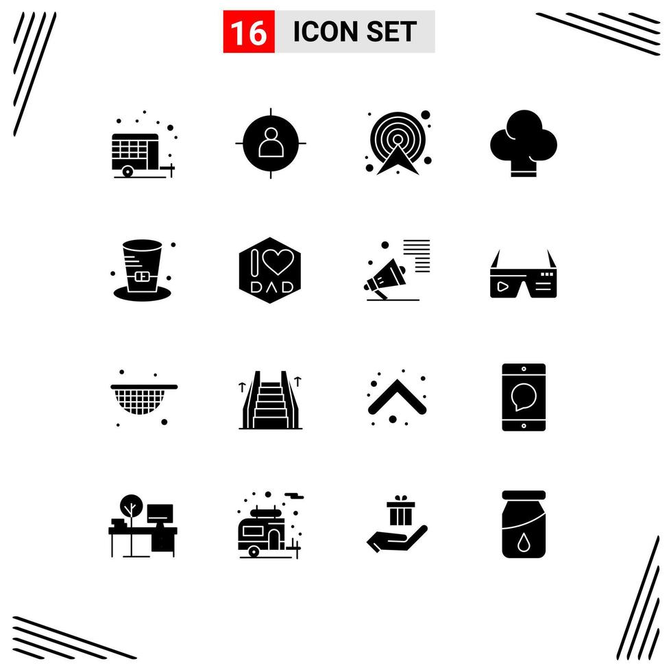 Editable Vector Line Pack of 16 Simple Solid Glyphs of cap food user chef map Editable Vector Design Elements