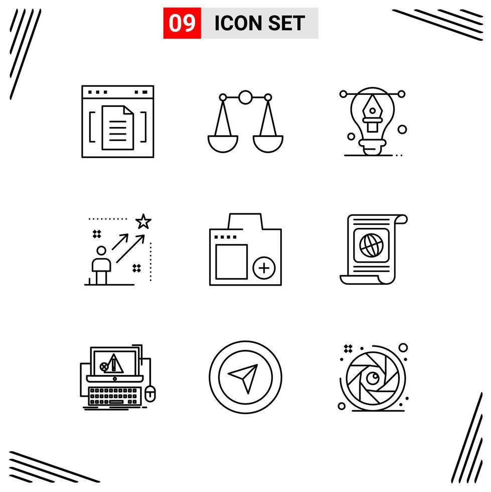 9 Icons Line Style Grid Based Creative Outline Symbols for Website Design Simple Line Icon Signs Isolated on White Background 9 Icon Set vector