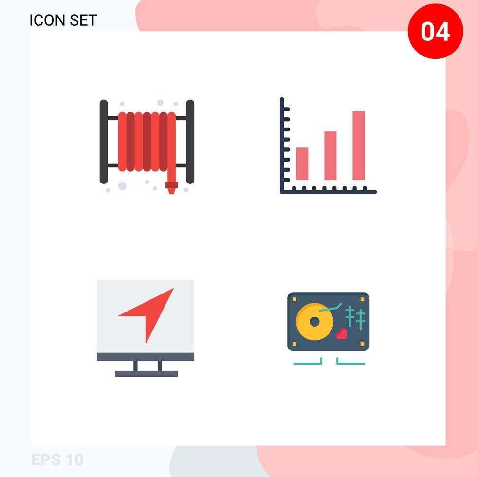 conjunto de iconos planos de interfaz móvil de 4 pictogramas de estadísticas de manguera de correo electrónico de alarma elementos de diseño de vectores editables en línea