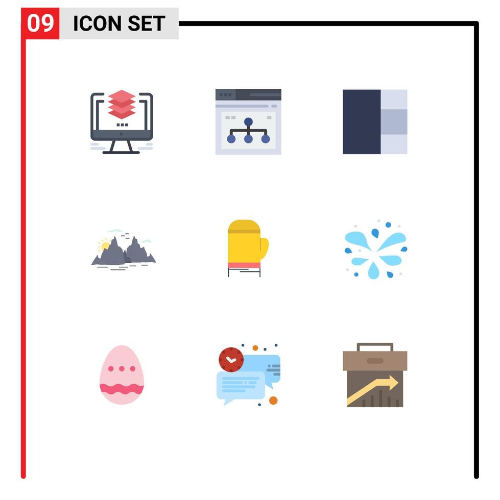 Mobile Interface Flat Color Set of 9 Pictograms of glove nature website landscape mountain Editable Vector Design Elements