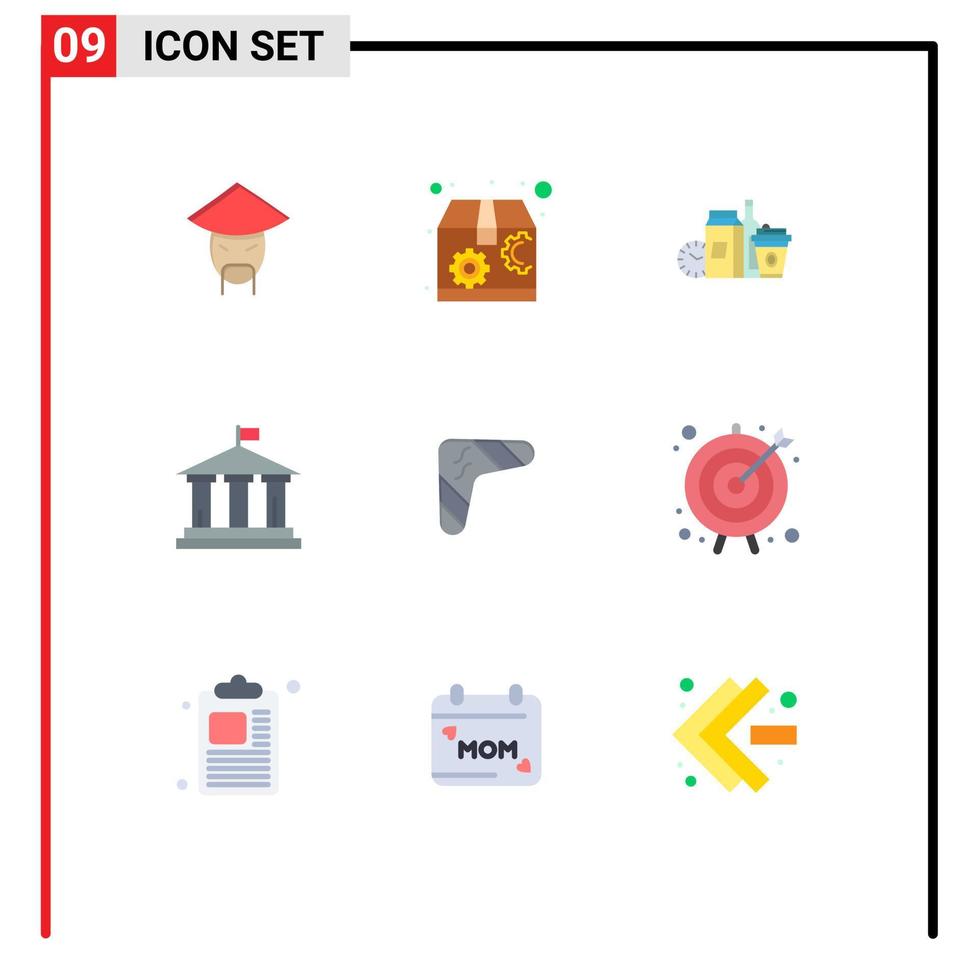 Set of 9 Vector Flat Colors on Grid for australian usa items american bank Editable Vector Design Elements