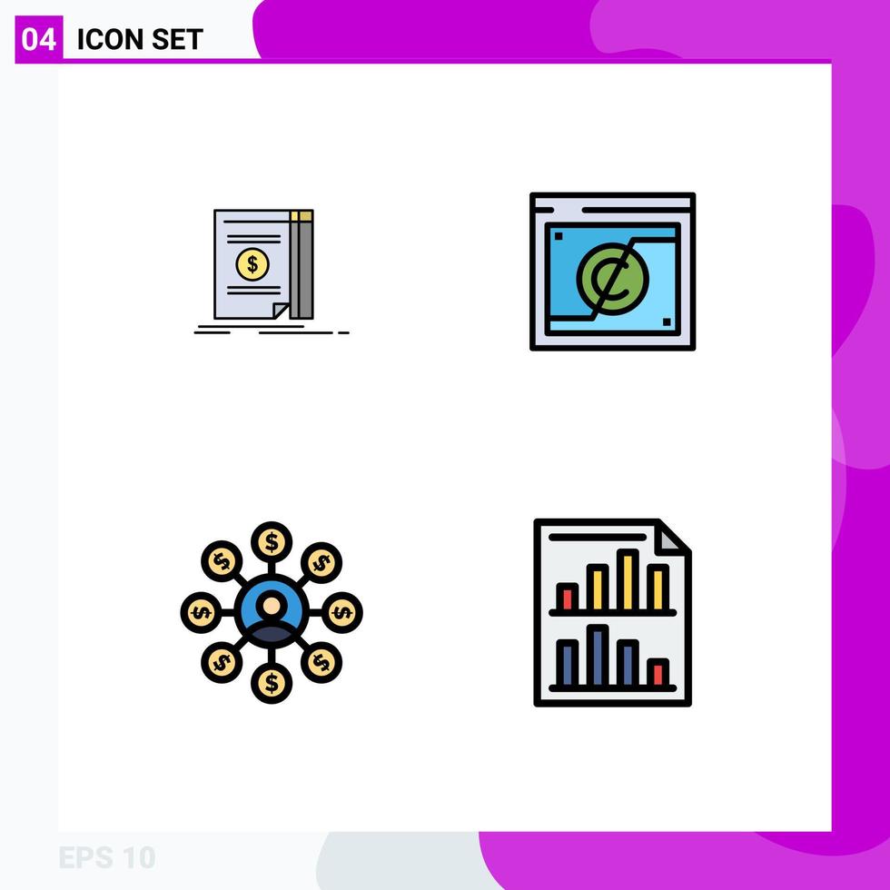 Group of 4 Filledline Flat Colors Signs and Symbols for book user novel digital doller Editable Vector Design Elements