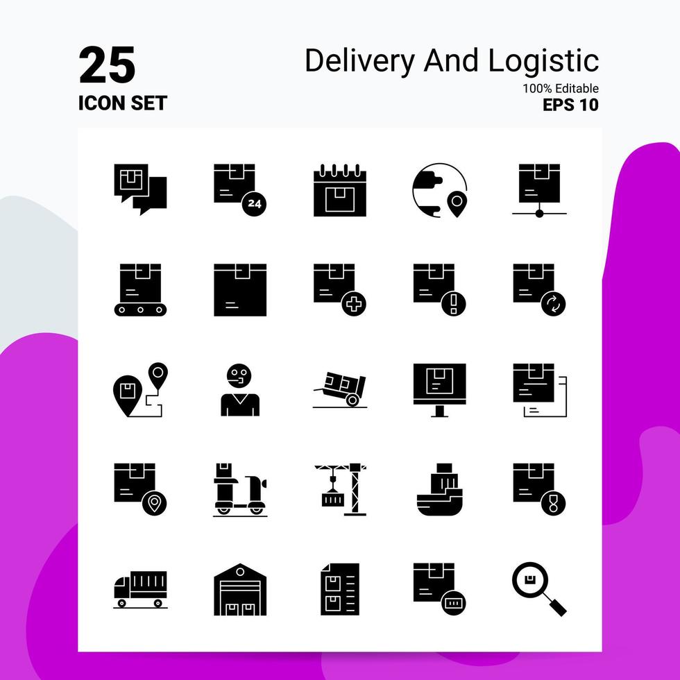 25 Delivery And Logistic Icon Set 100 Editable EPS 10 Files Business Logo Concept Ideas Solid Glyph icon design vector