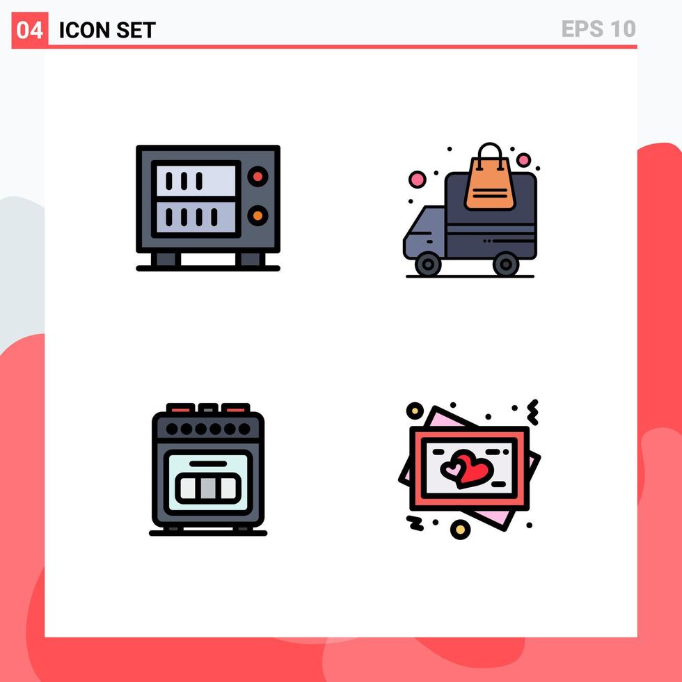 Pack of 4 creative Filledline Flat Colors of deposit baking oven delivery order frame Editable Vector Design Elements