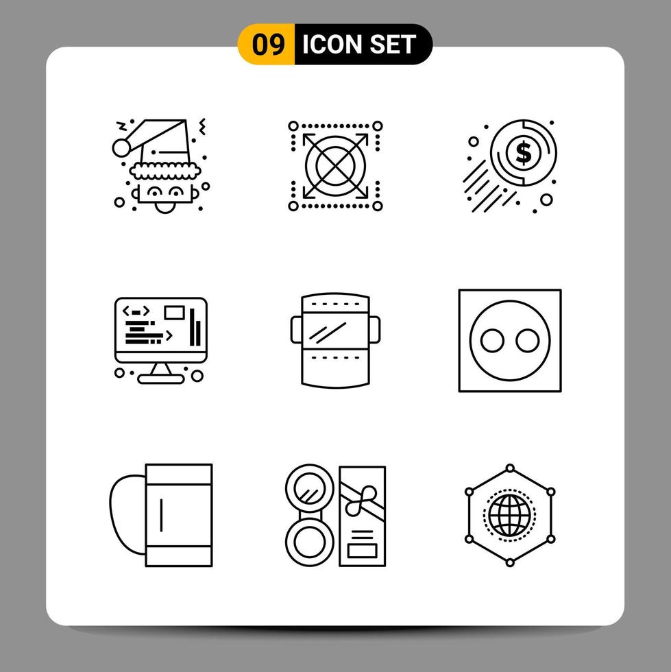 9 Black Icon Pack Outline Symbols Signs for Responsive designs on white background 9 Icons Set vector