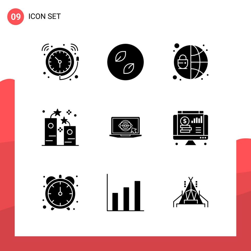 Pack of 9 Universal Glyph Icons for Print Media on White Background vector