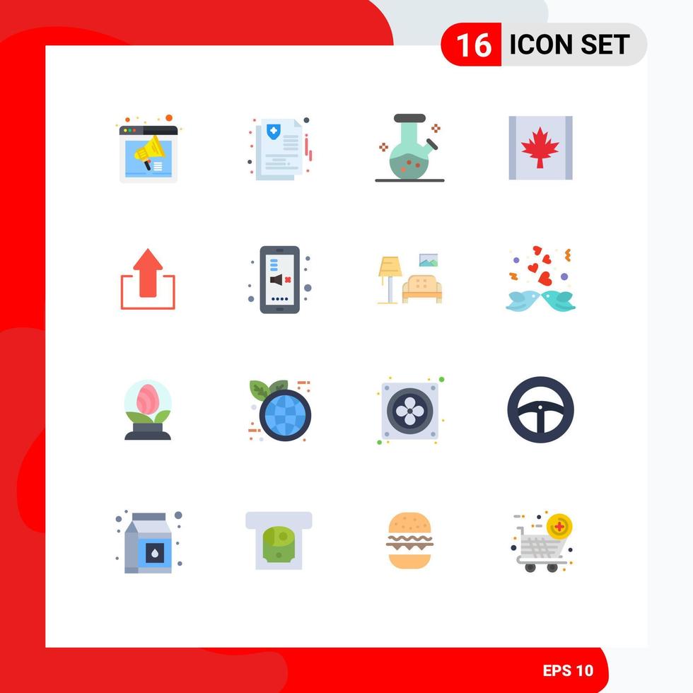 Flat Color Pack of 16 Universal Symbols of up arrow medical leaf canada Editable Pack of Creative Vector Design Elements