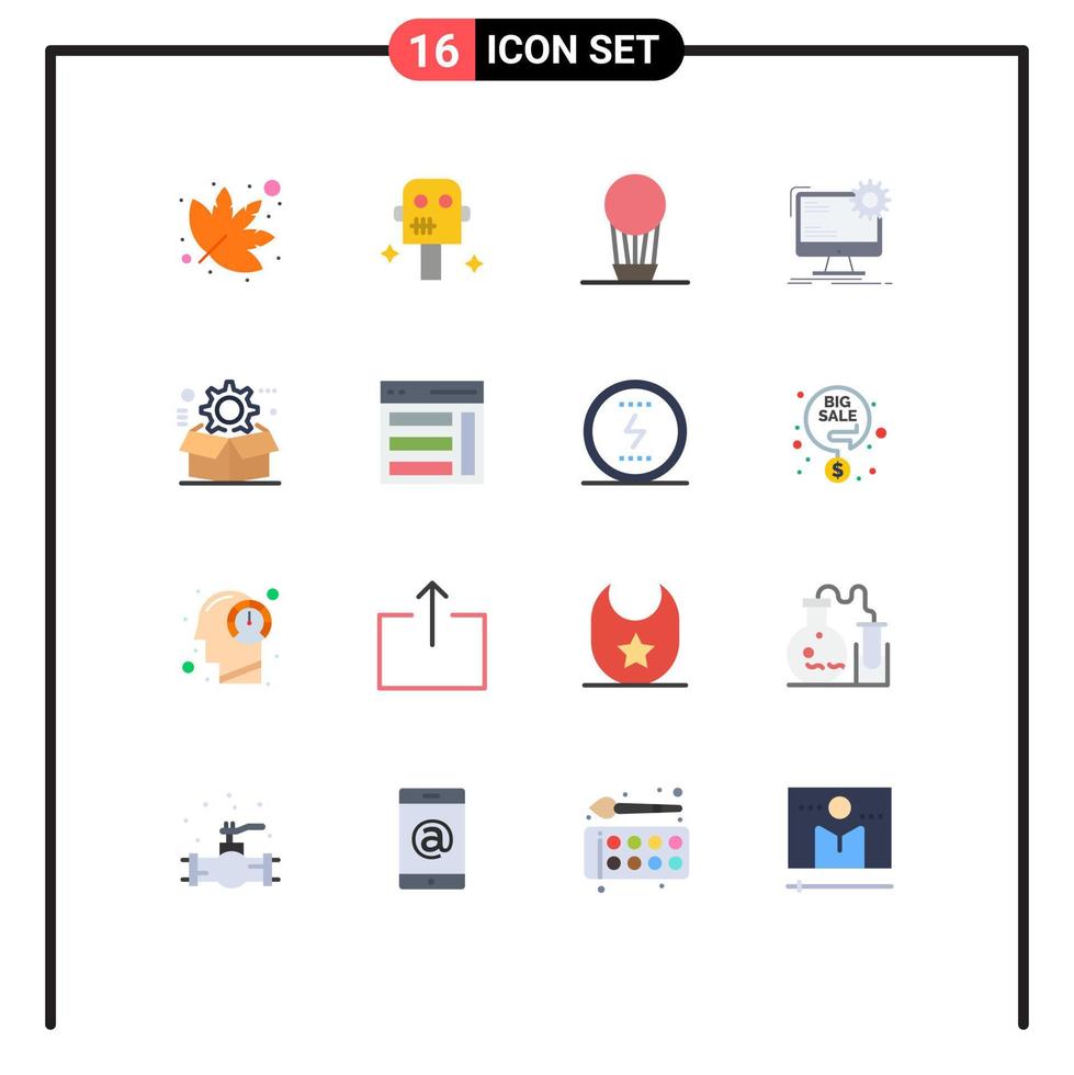 Editable Vector Line Pack of 16 Simple Flat Colors of setting cog hot box site Editable Pack of Creative Vector Design Elements