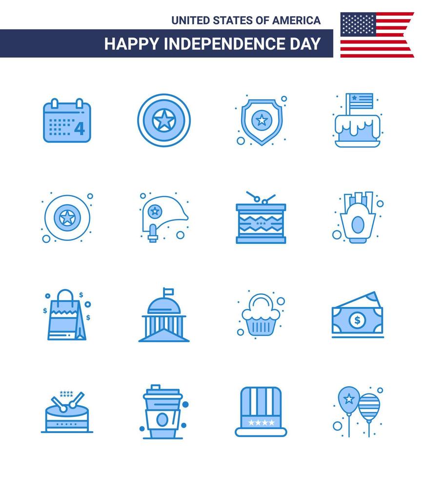 Blue Pack of 16 USA Independence Day Symbols of badge party shield independence festival Editable USA Day Vector Design Elements