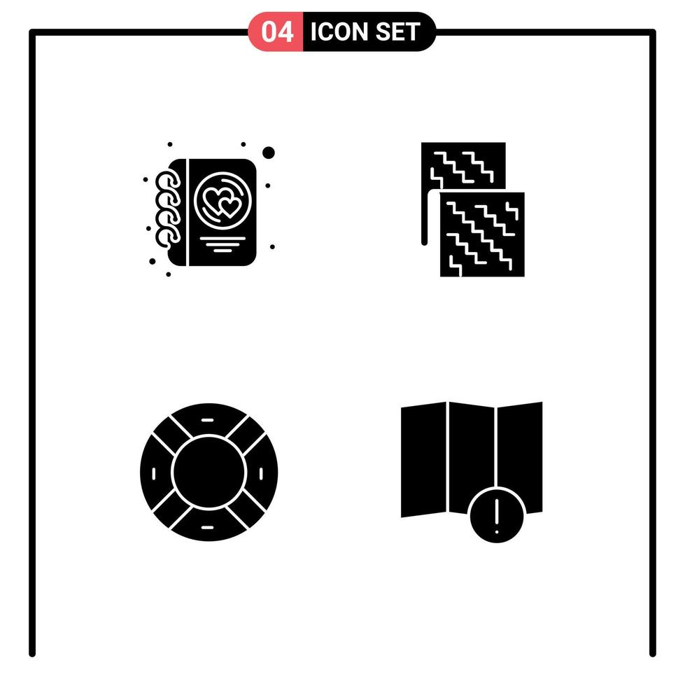 Editable Vector Line Pack of 4 Simple Solid Glyphs of diary help writing fabric support Editable Vector Design Elements