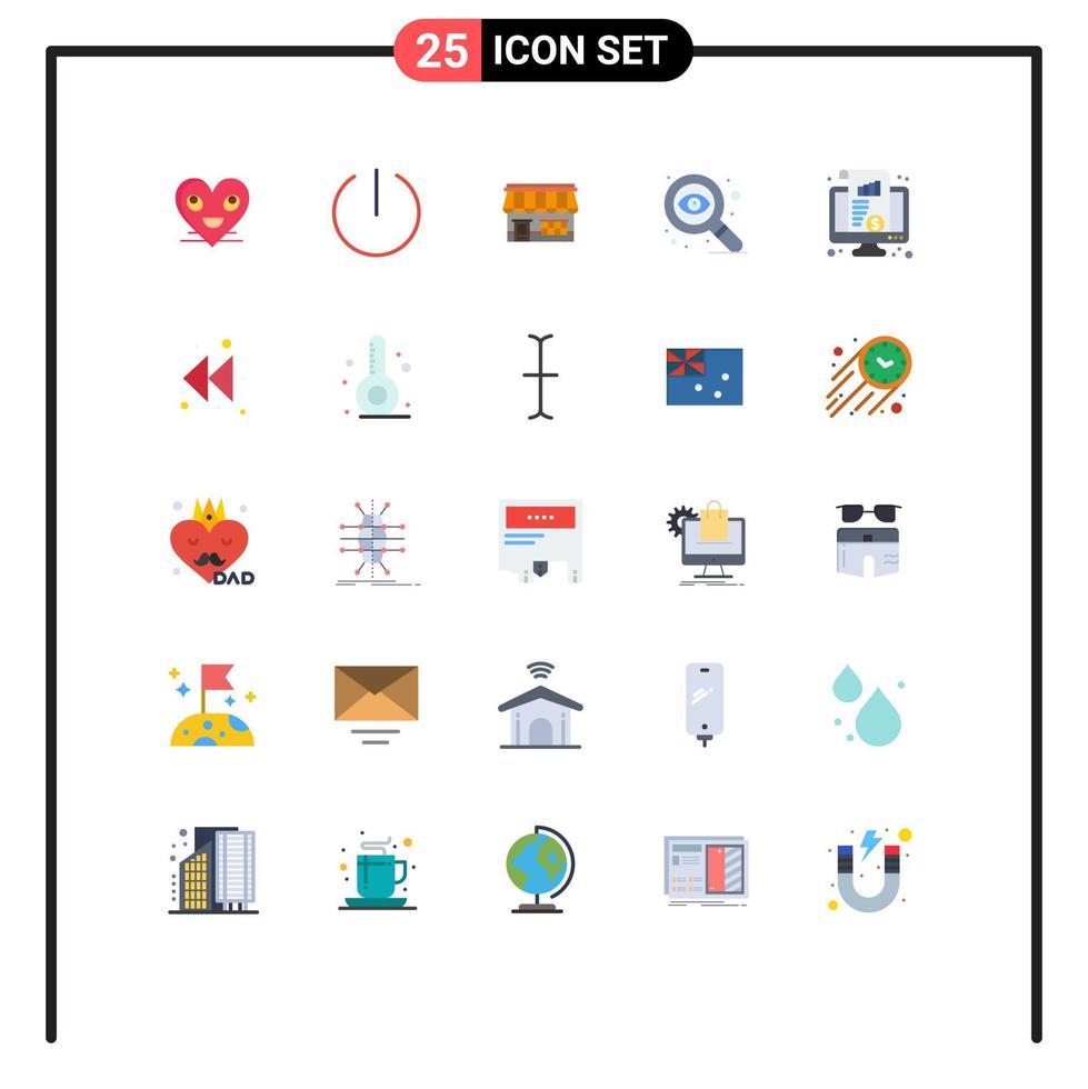 Pictogram Set of 25 Simple Flat Colors of kpi search shop eye building Editable Vector Design Elements