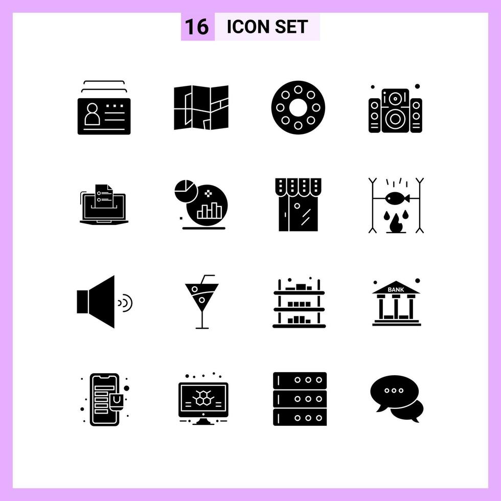 16 Icons in Solid Style Glyph Symbols on White Background Creative Vector Signs for Web mobile and Print