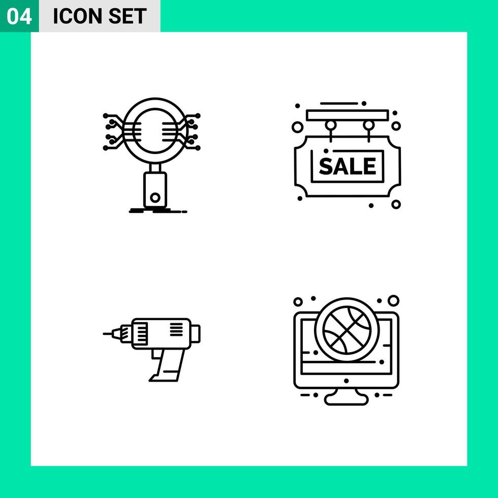 Pack of 4 Line Style Icon Set Outline Symbols for print Creative Signs Isolated on White Background 4 Icon Set vector