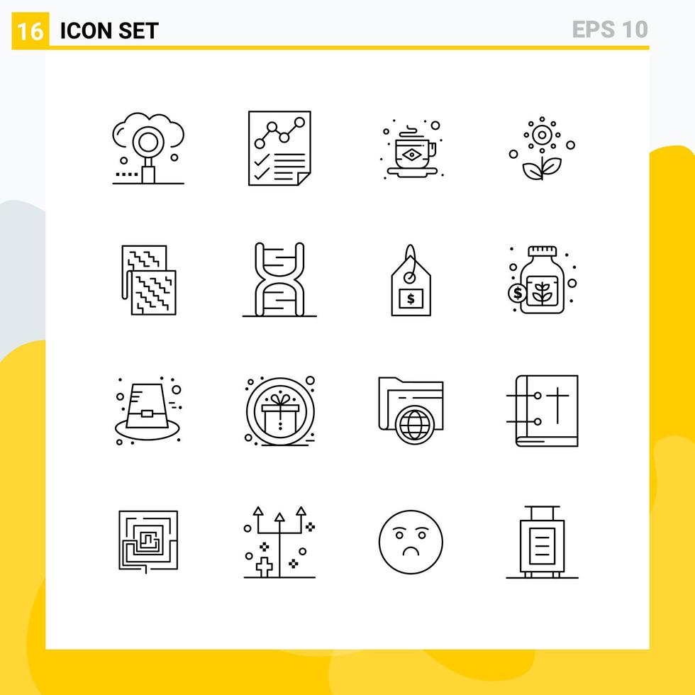 Mobile Interface Outline Set of 16 Pictograms of spring plant page flower tea Editable Vector Design Elements