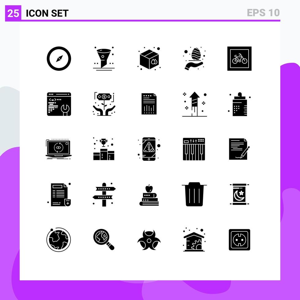Pack of 25 creative Solid Glyphs of parking car goods care hand Editable Vector Design Elements