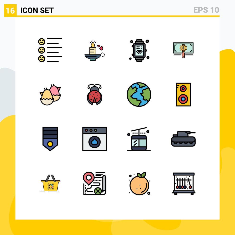 Flat Color Filled Line Pack of 16 Universal Symbols of baby dollar hand watch loan fund Editable Creative Vector Design Elements