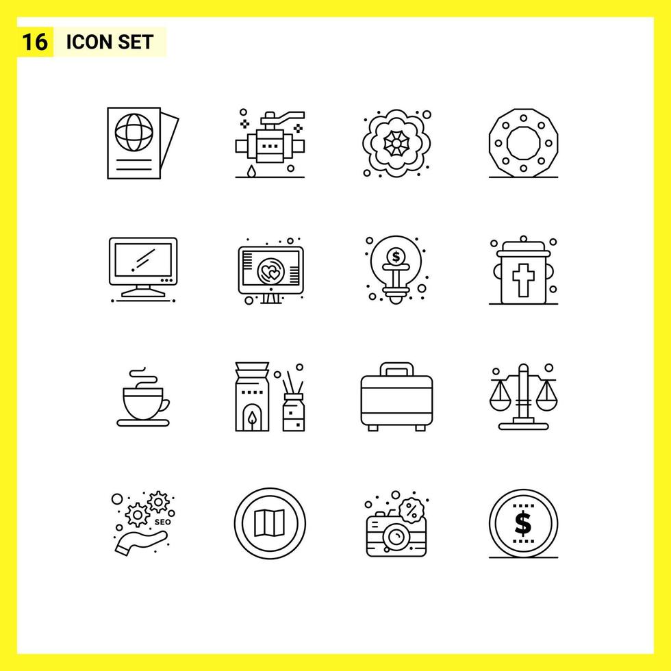 Universal Icon Symbols Group of 16 Modern Outlines of device computer flower shape circle Editable Vector Design Elements