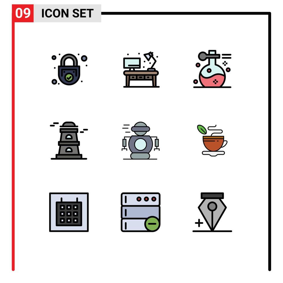 Stock Vector Icon Pack of 9 Line Signs and Symbols for human tower desk observatory spa Editable Vector Design Elements
