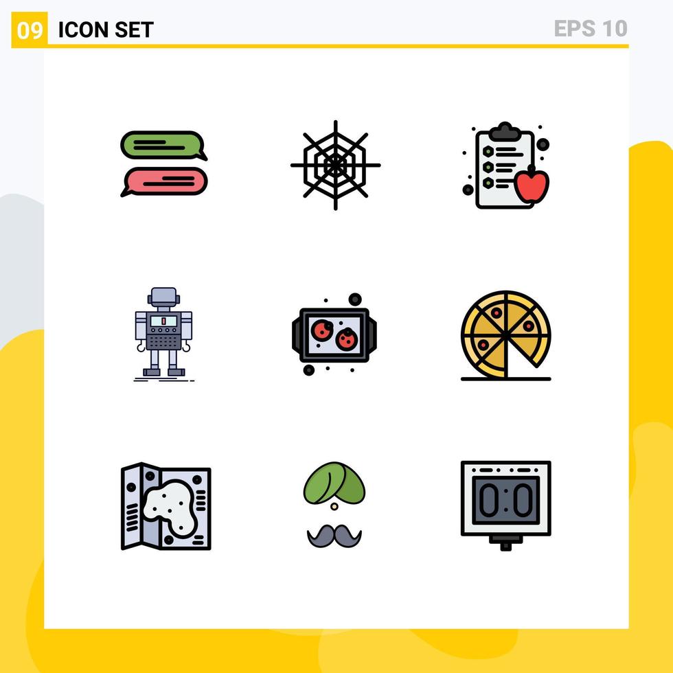 9 Universal Filledline Flat Colors Set for Web and Mobile Applications tray cookies health clipboard baking robotic Editable Vector Design Elements