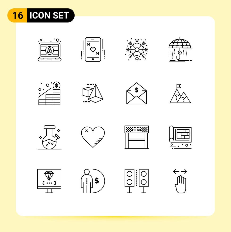 Universal Icon Symbols Group of 16 Modern Outlines of growth money mother insurance finance Editable Vector Design Elements